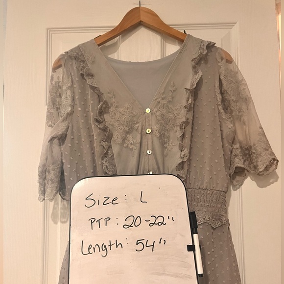 Happy sailed GRAY Maxi Dress with Lace Ruffle | Bohemian - NWOT Size Large - Picture 9 of 10